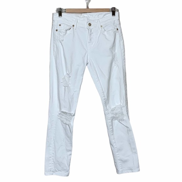 7 For All Mankind White Distressed Jeans Sz 25 - Picture 1 of 10